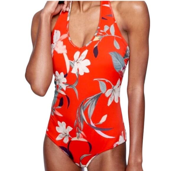 Athleta Waimea One Piece Swimsuit Halter Padded Bra Floral Womens M 291989 - Picture 1 of 13
